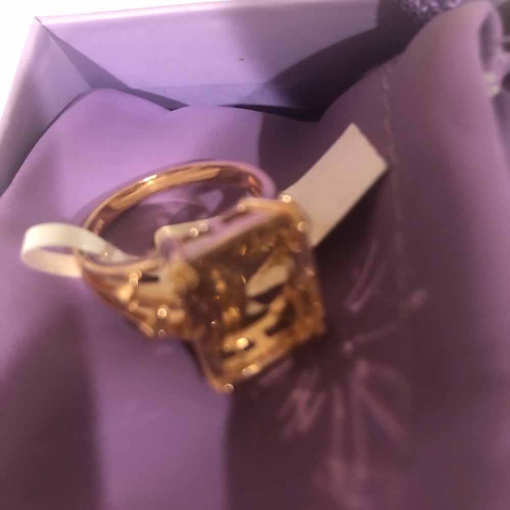 Extra-Large Genuine Imperial Topaz Ring In Apricot With Silver & Bronze Setting